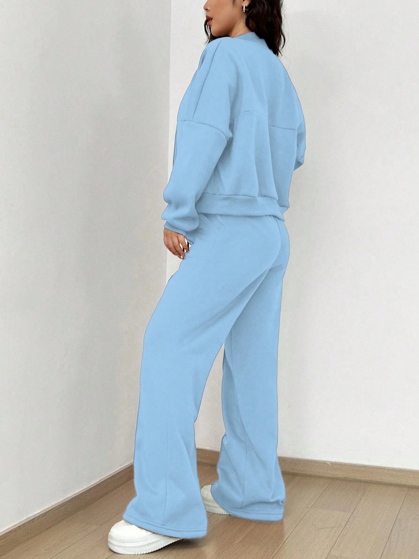 Light blue sweat suit from Trendy Cardigan Two Piece Set, perfect for casual fashion ملابس