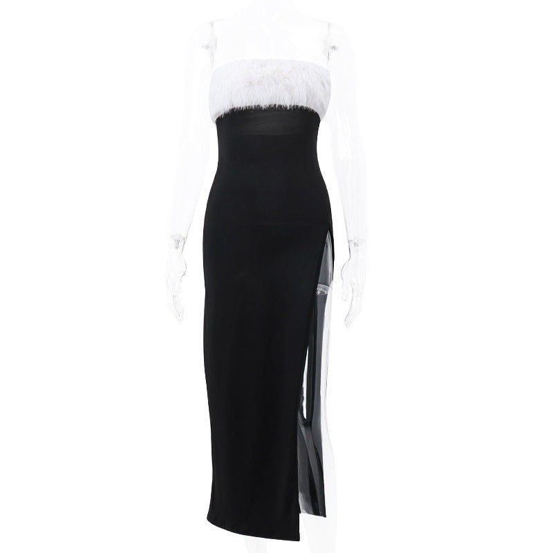 SEXY FURRY TUBE TOP SLIT DRESS-VETEMENTS