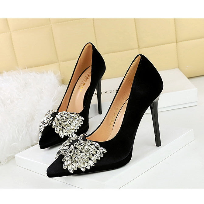 Rhinestone Bow Stiletto Waterproof High Heel