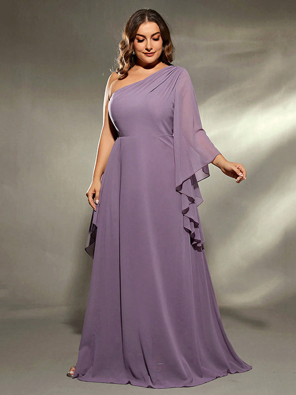 Lavender one-shoulder chiffon gown from Purple One Shoulder Evening Dress fashion collection