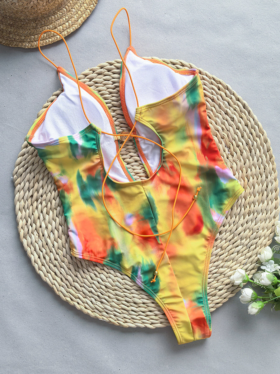 Colorful tie-dye One Piece Swimsuit Women fashion ملابس for ladies swimwear