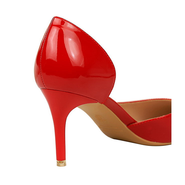 Shiny Patent Leather Side Hollow out High Heels