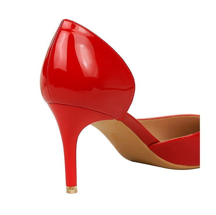 Shiny Patent Leather Side Hollow out High Heels