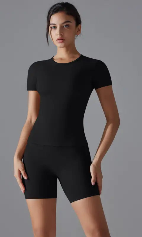 Spring Autumn t Shirt Quick Drying Yoga Clothes Short Sleeve Slim Fit Fitness Blouse Outdoor Running Sports Suit Women