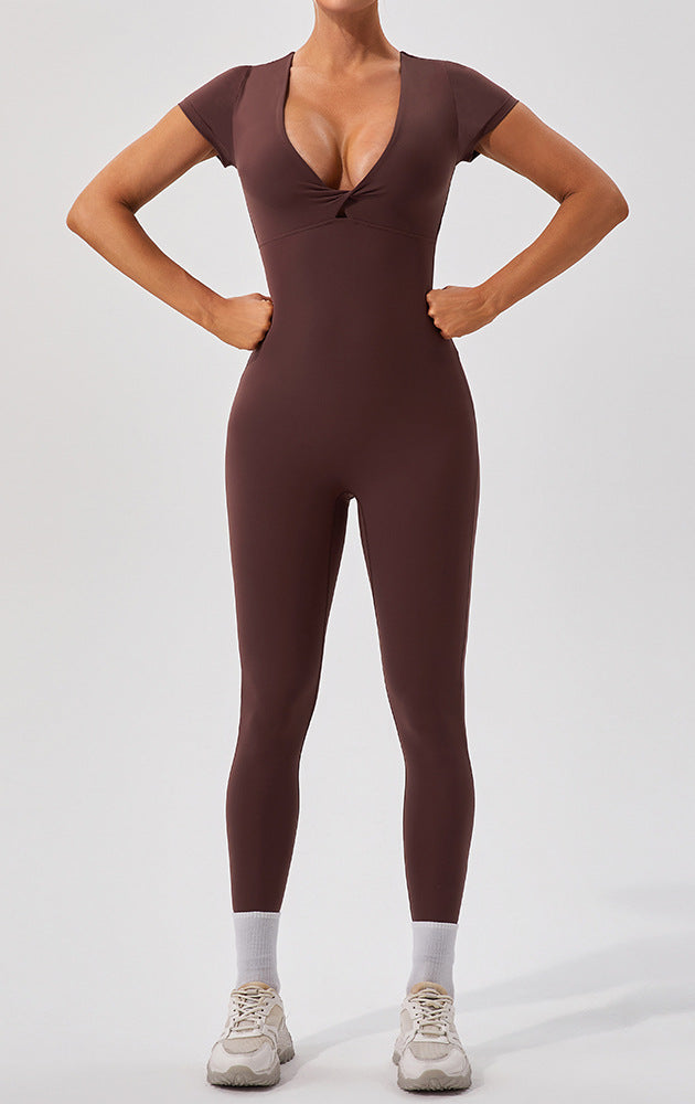 Sleek langry fashion yoga bodysuit in chocolate brown
