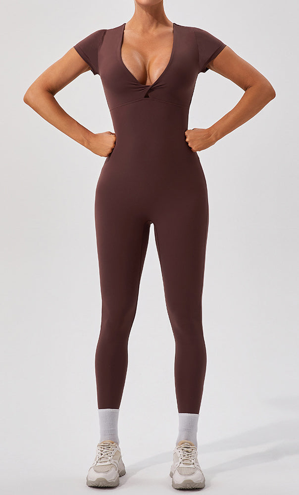 Sleek langry fashion yoga bodysuit in chocolate brown