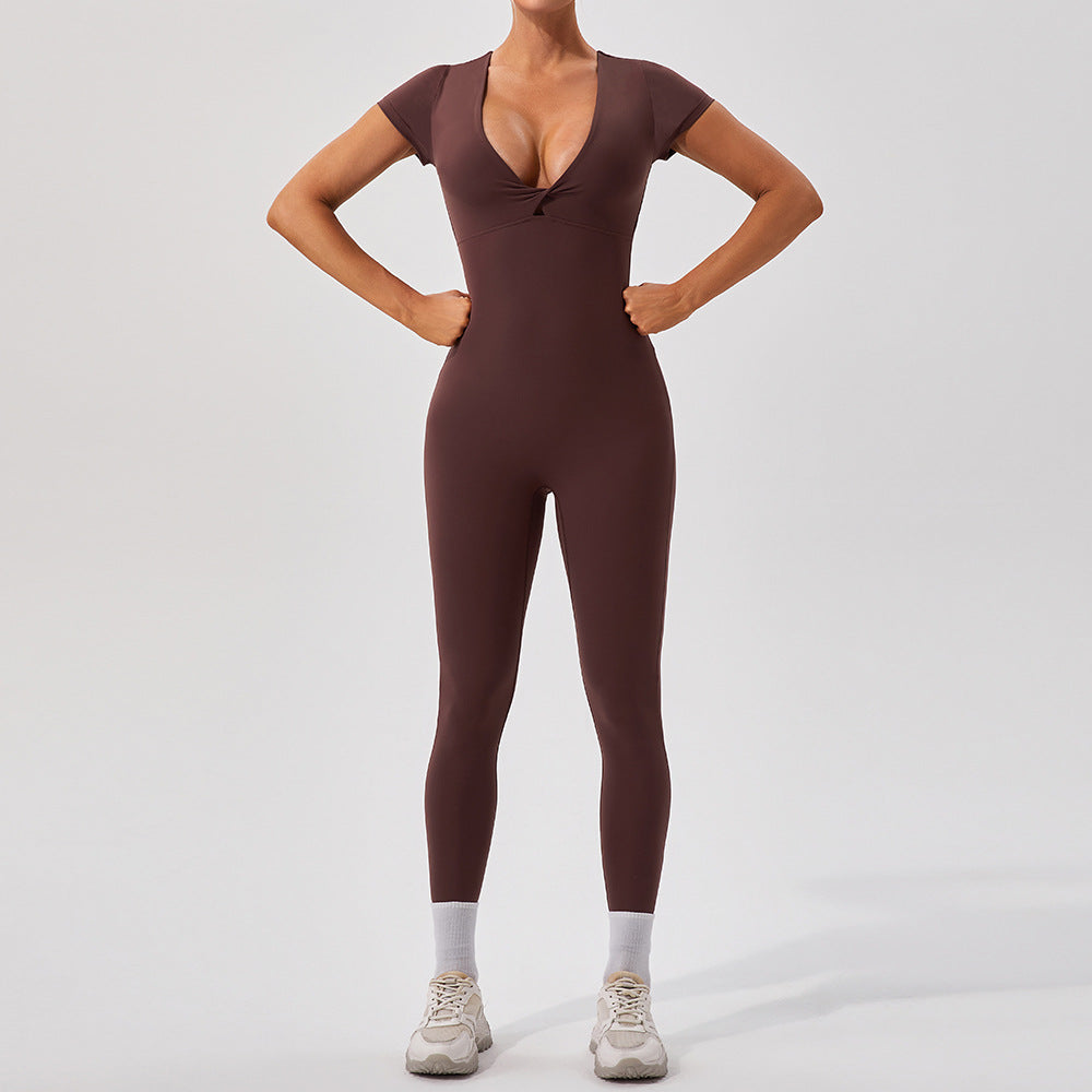 Sleek langry fashion yoga bodysuit in chocolate brown
