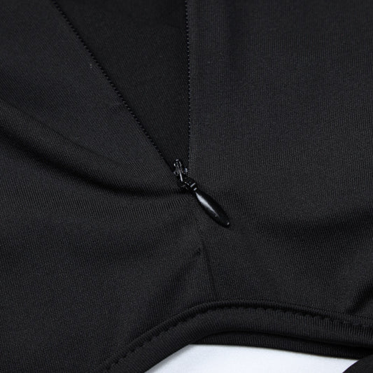 Black fabric with zipper showcasing women clothing summer cutout irregular asymmetric jumpsuit