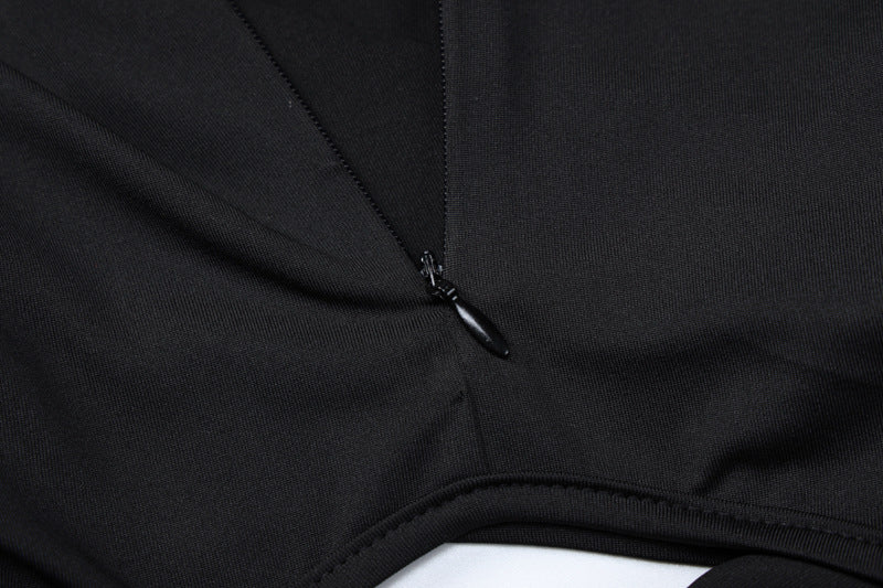 Black fabric with zipper showcasing women clothing summer cutout irregular asymmetric jumpsuit
