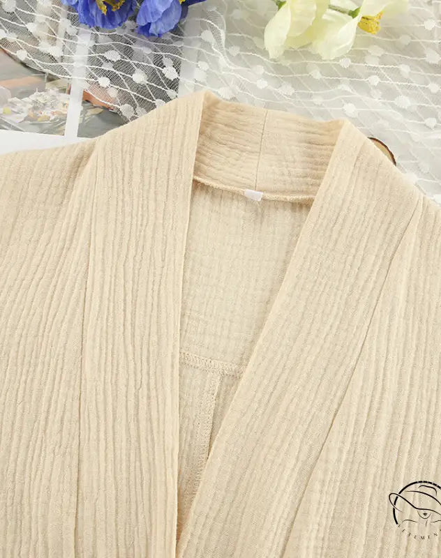 Cream-colored open-front linen cardigan in winter pure cotton pajamas