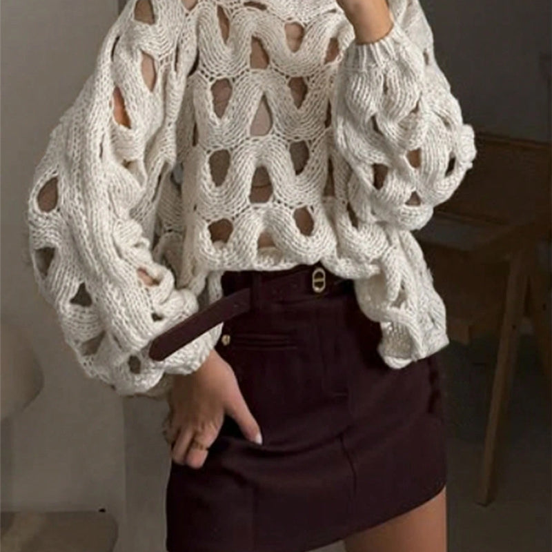 Casual Vacation Hook Floral Sweater Pullover
