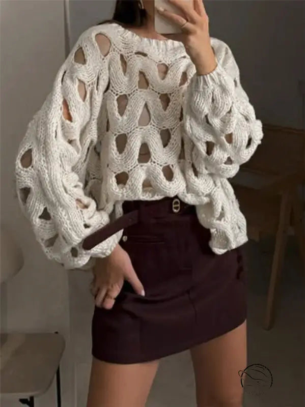 Casual Vacation Hook Floral Sweater Pullover