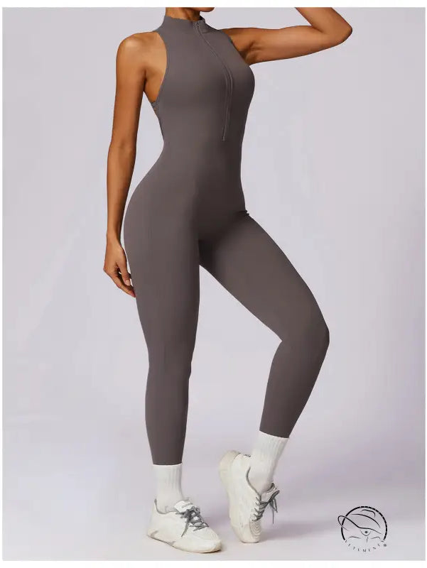 Sleek gray Beauty Back Yoga Jumpsuit in langry fashion ملابس