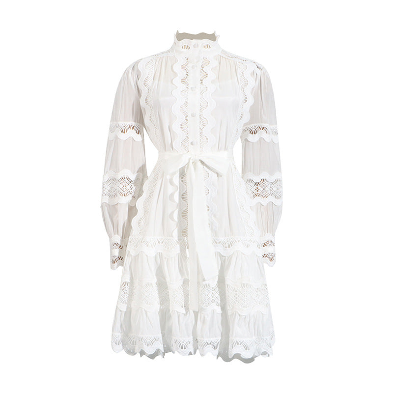 Elegant French Vintage Dress featuring a white lace-trimmed design, perfect for fashion lovers