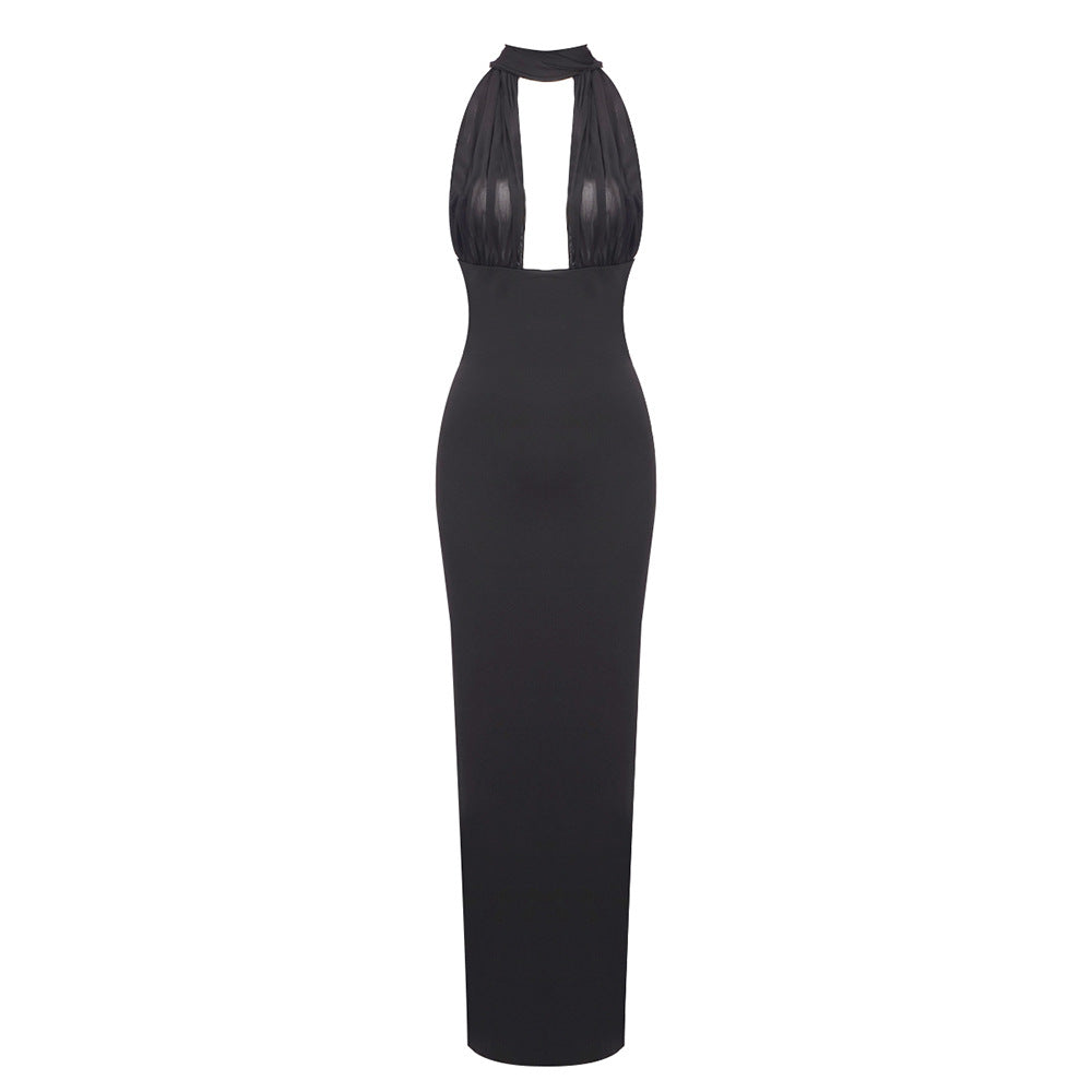 Elegant Slim Halter Maxi Dress in Black, a stylish addition to any fashion wardrobe