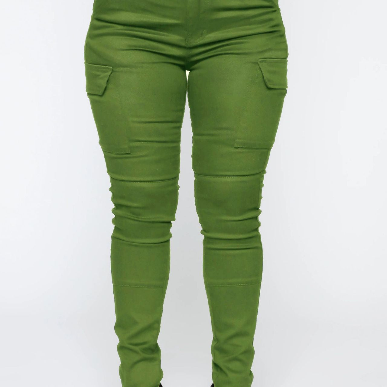 Green belted cargo pants shown in Casual Skinny Stretch Belt Sports Pants product image