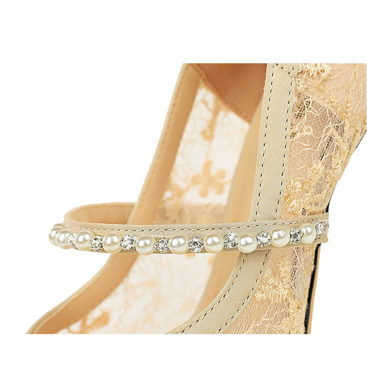 Langry fashion champagne lace wedding sandal with pearl rhinestone embellishments