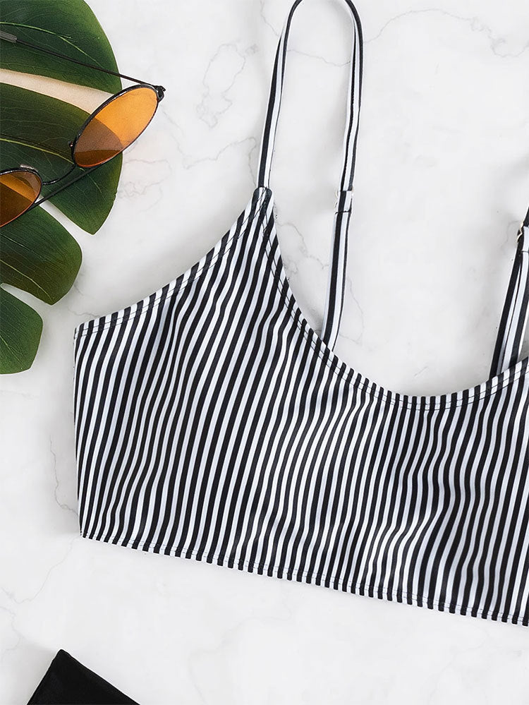 Striped bikini top from High Waist Triangle Bikini collection showcasing stylish swimwear