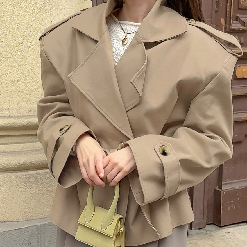 Trendy casual mid-length khaki trench coat in beige fashion