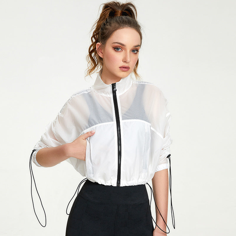 White sheer athletic jacket in Casual Loose Cardigan Fitness Yoga Wear for stylish workouts