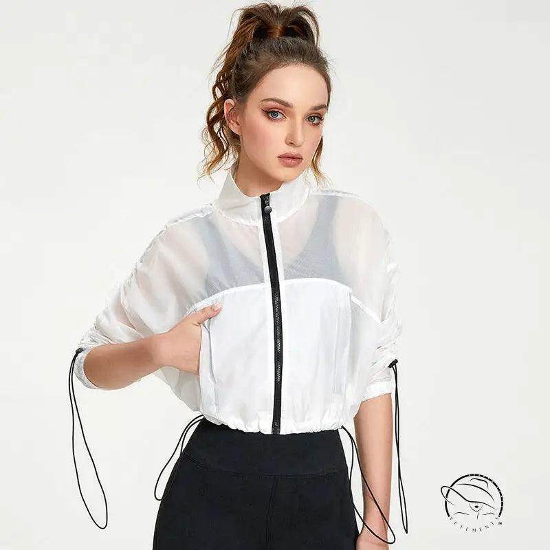 White sheer casual loose cardigan athletic jacket for yoga