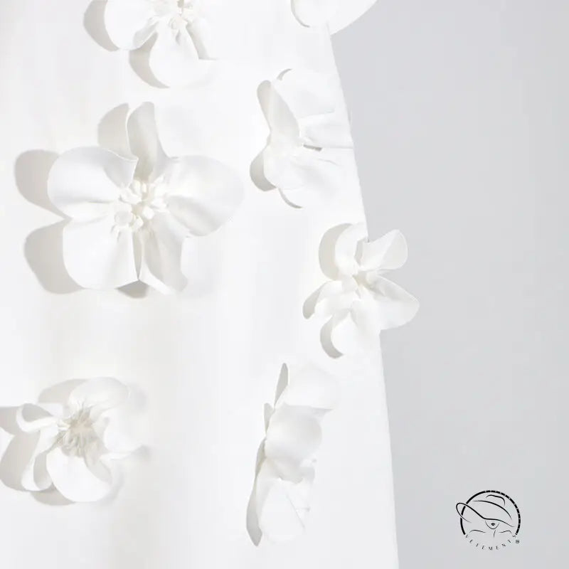 White slim fit floral summer dress with high grade stitching