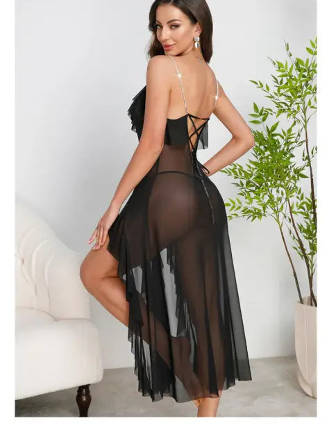 High Slit Multi Color Pearl Decoration Nightdress