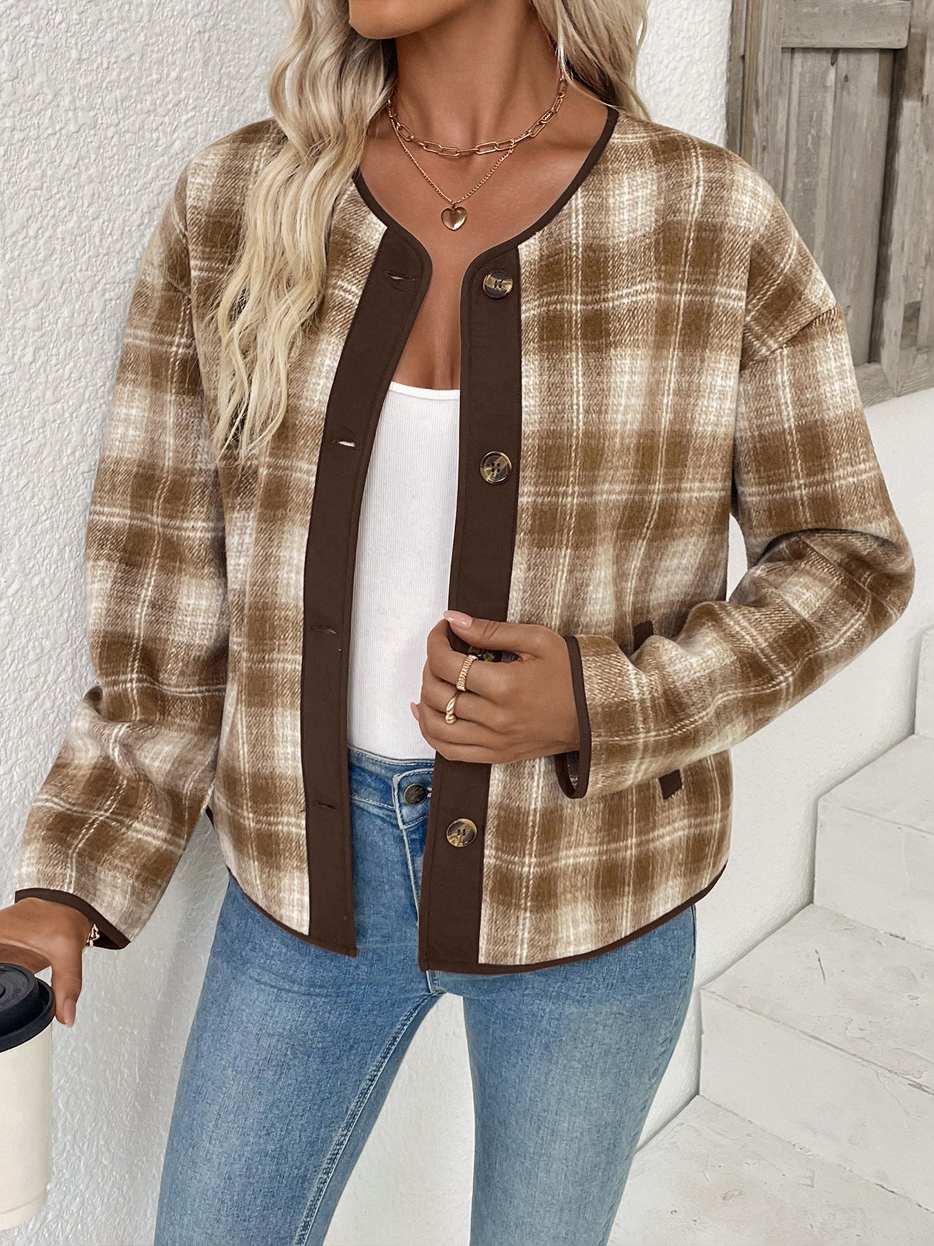 Winter Casual Plaid Cardigan Jacket