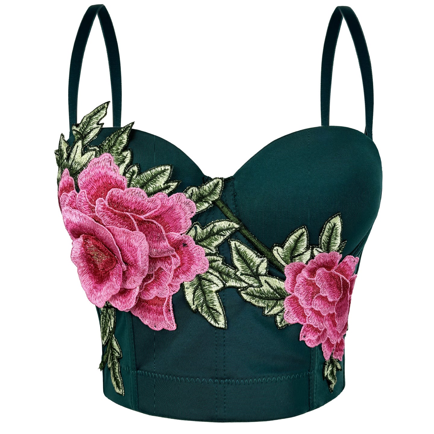 Dark green Langry embroidered floral crop top corset