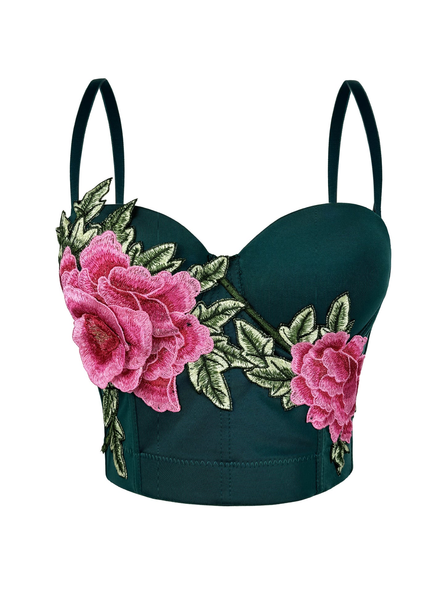Dark green Langry embroidered floral crop top corset