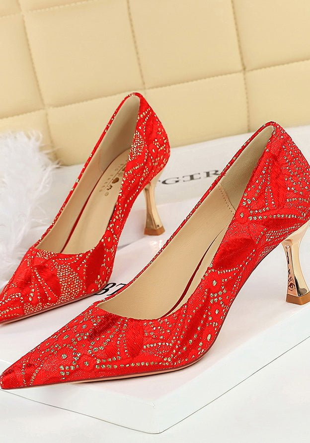 Langry fashion red high-heeled shoe with rhinestone detailing