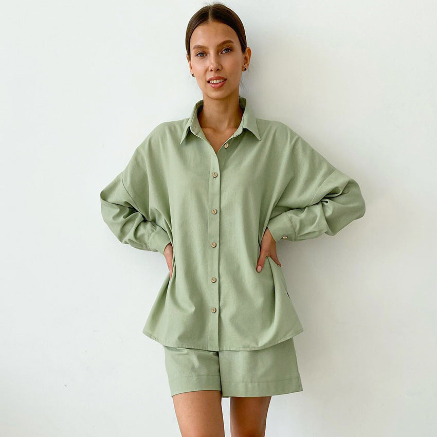 Light green shirt and shorts set from Casual Winter Pajamas, stylish langry fashion clothing