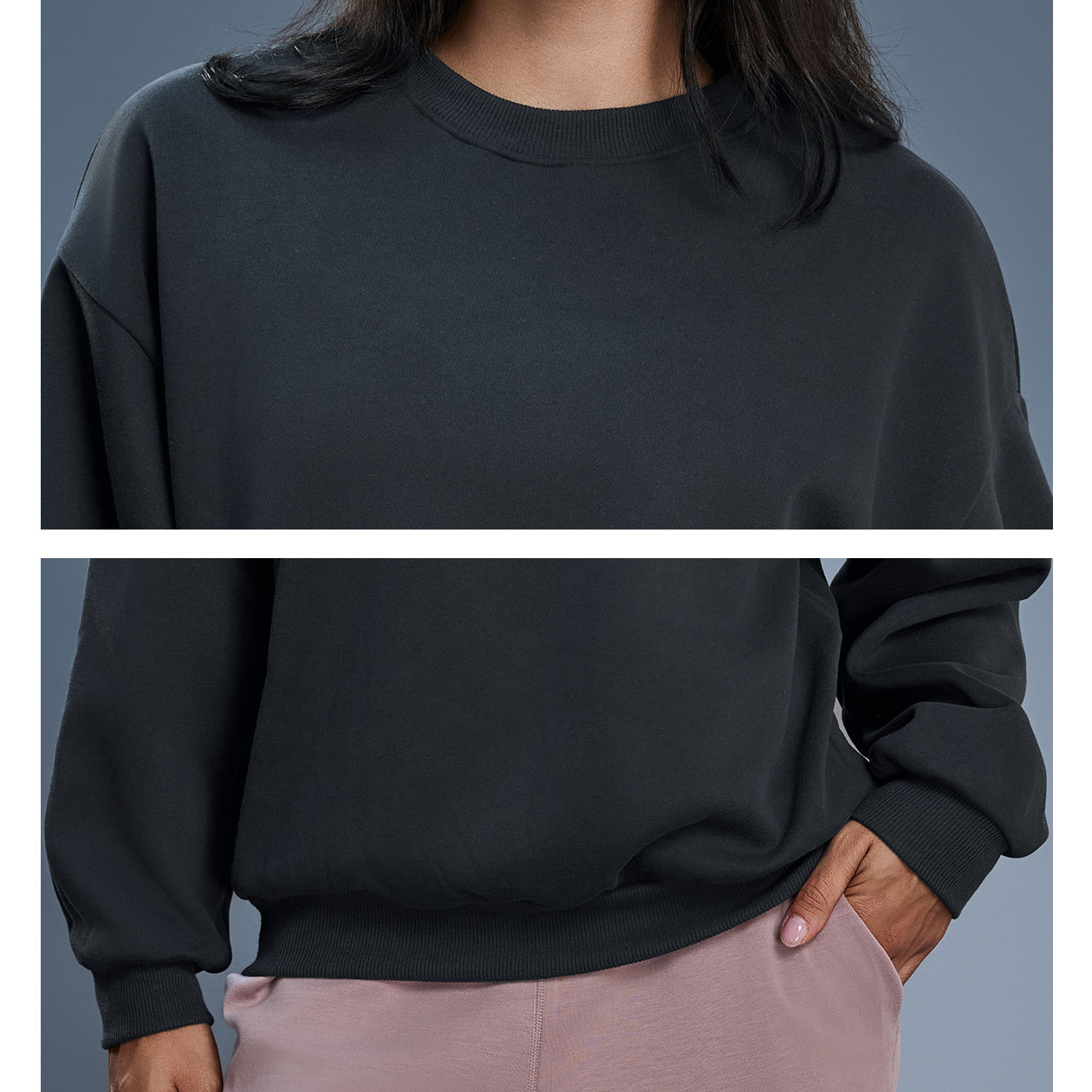 Charcoal gray oversized long sleeve fashion sweatshirt with balloon sleeves