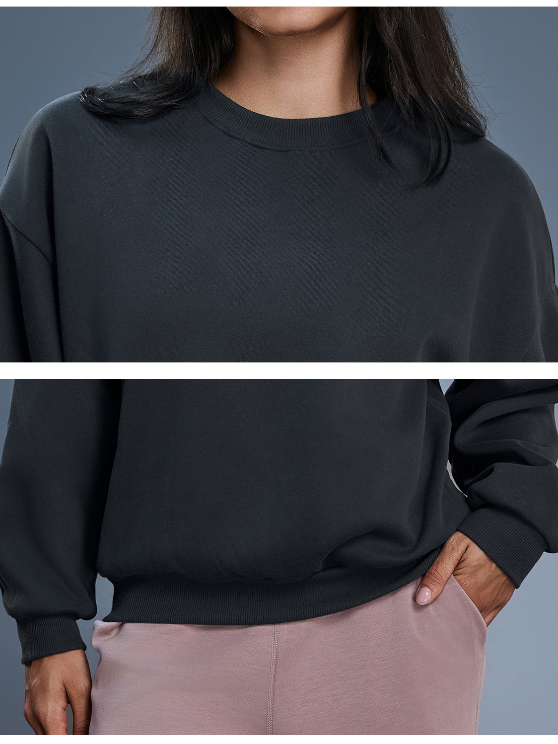 Charcoal gray oversized long sleeve fashion sweatshirt with balloon sleeves