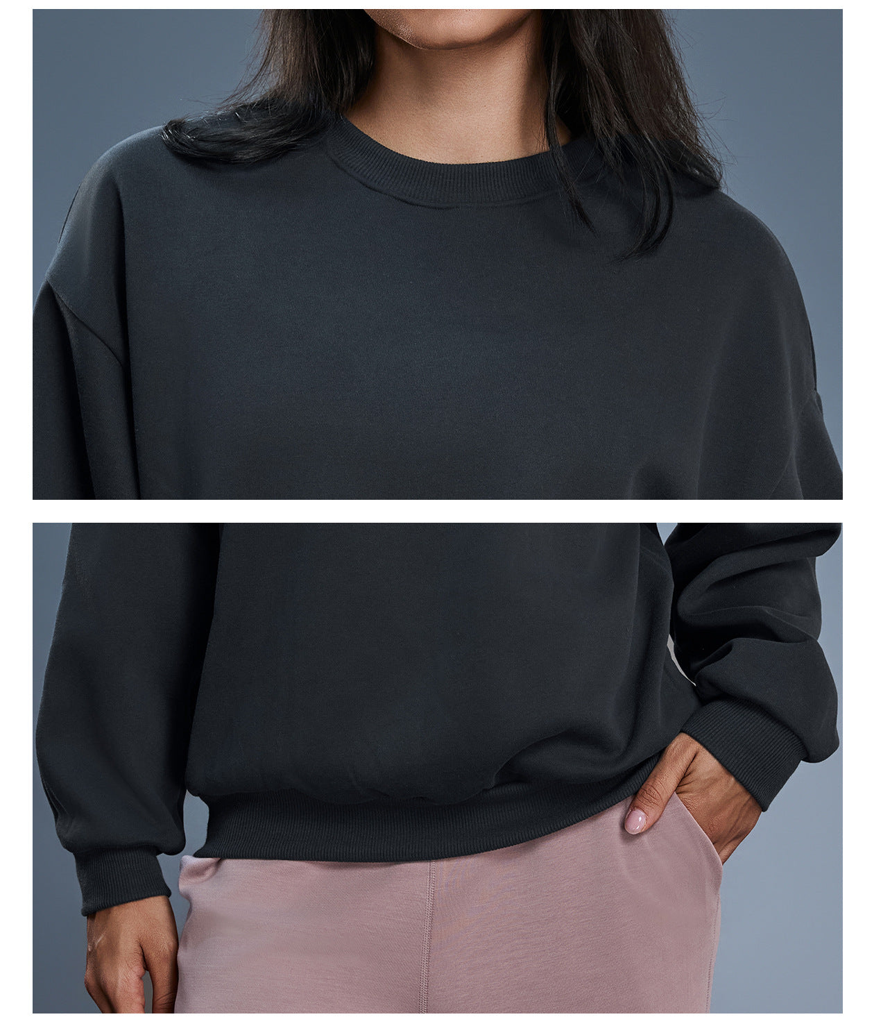 Charcoal gray oversized long sleeve fashion sweatshirt with balloon sleeves