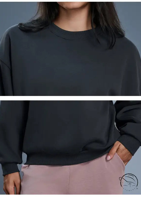 Charcoal gray oversized long sleeve fashion sweatshirt with balloon sleeves