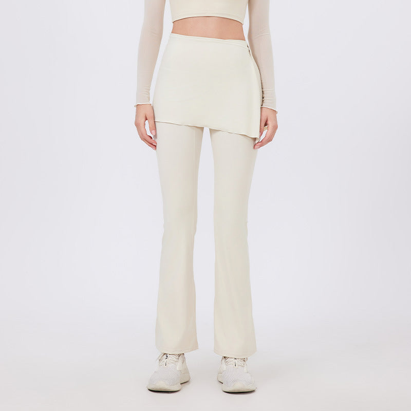 Cream-colored high-waisted hip lifting nude feel yoga pants with flared hem