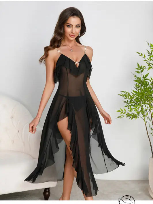 High Slit Multi Color Pearl Decoration Nightdress