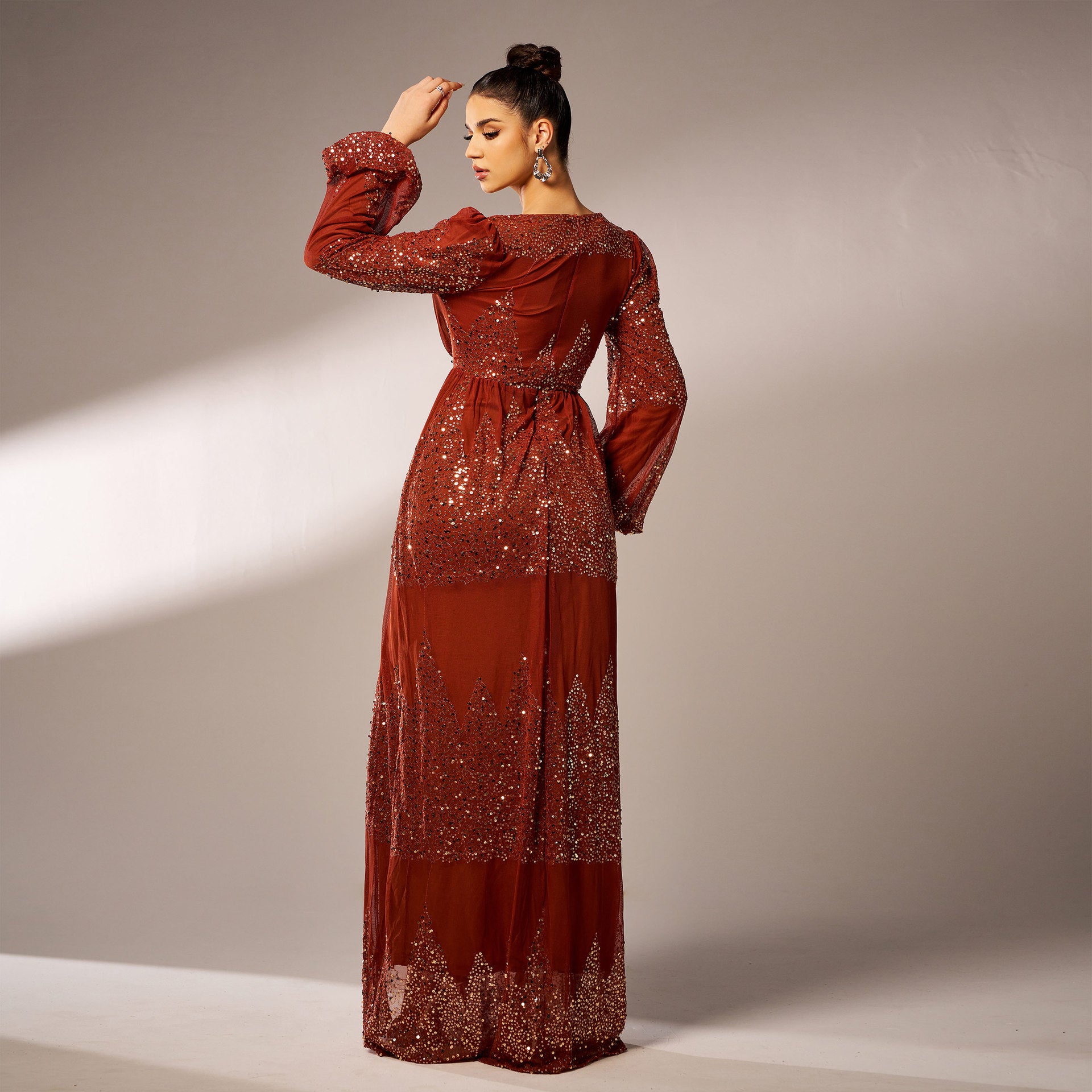 Elegant long-sleeved sequined red dress from High End Elegant Evening Dress collection