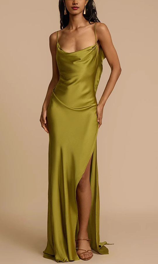 Olive green satin dress from Stunning Loose Satin Dress for elegant fashion wear