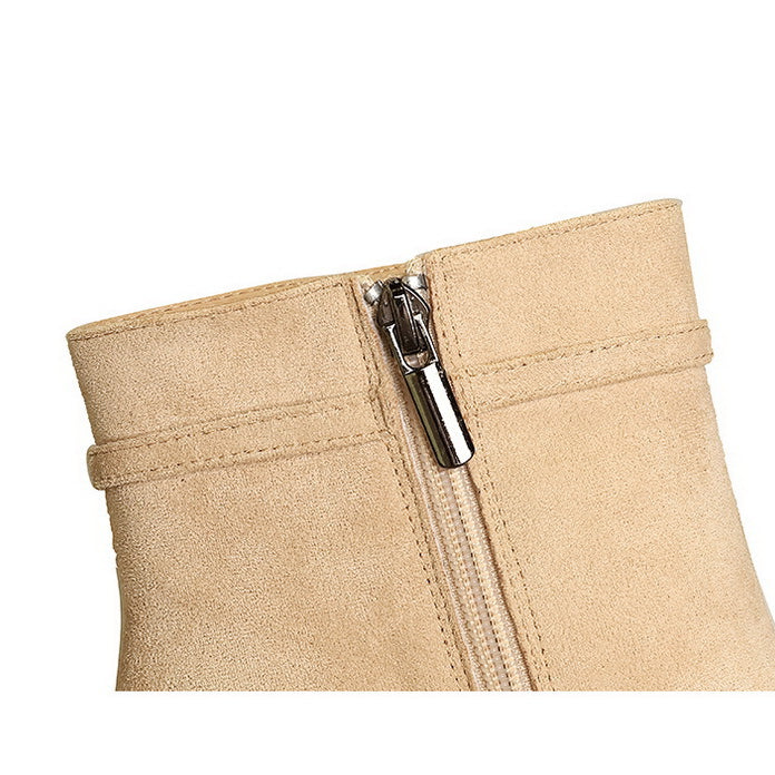 Langry beige suede ankle boot with zipper and belt buckle detail