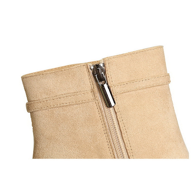 Langry beige suede ankle boot with zipper and belt buckle detail