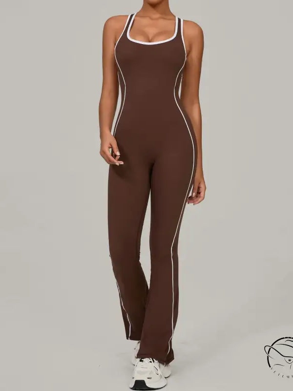 Lululemon beauty back yoga jumpsuit in brown white stripes