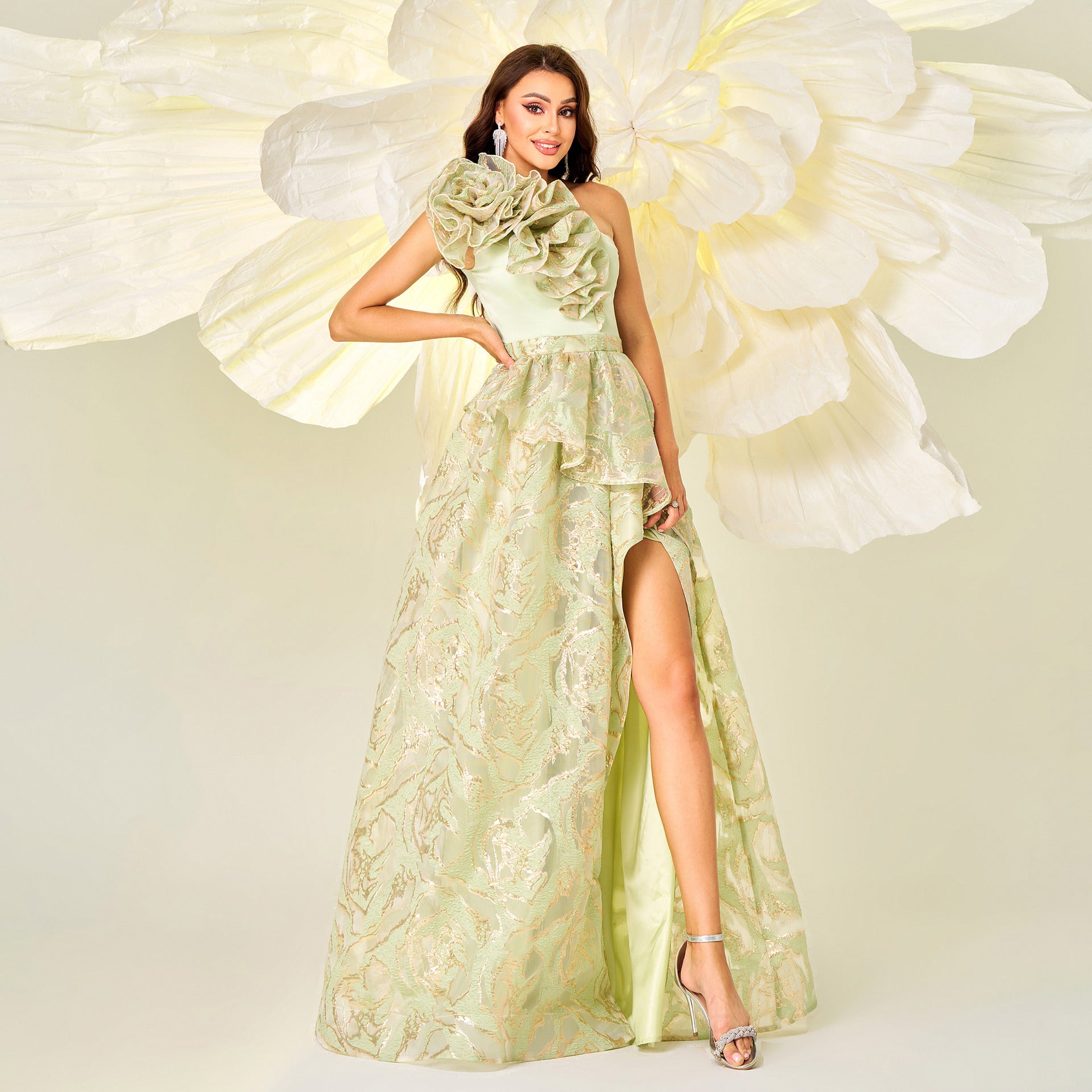 Elegant one-shoulder floral gown from High End Elegant One Shoulder Evening Dress collection