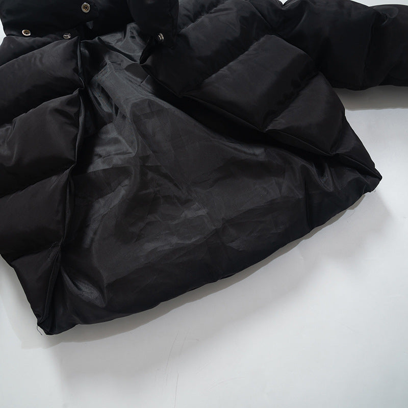 Black black puffer jacket with slim fit winter half turtleneck design and padded coat