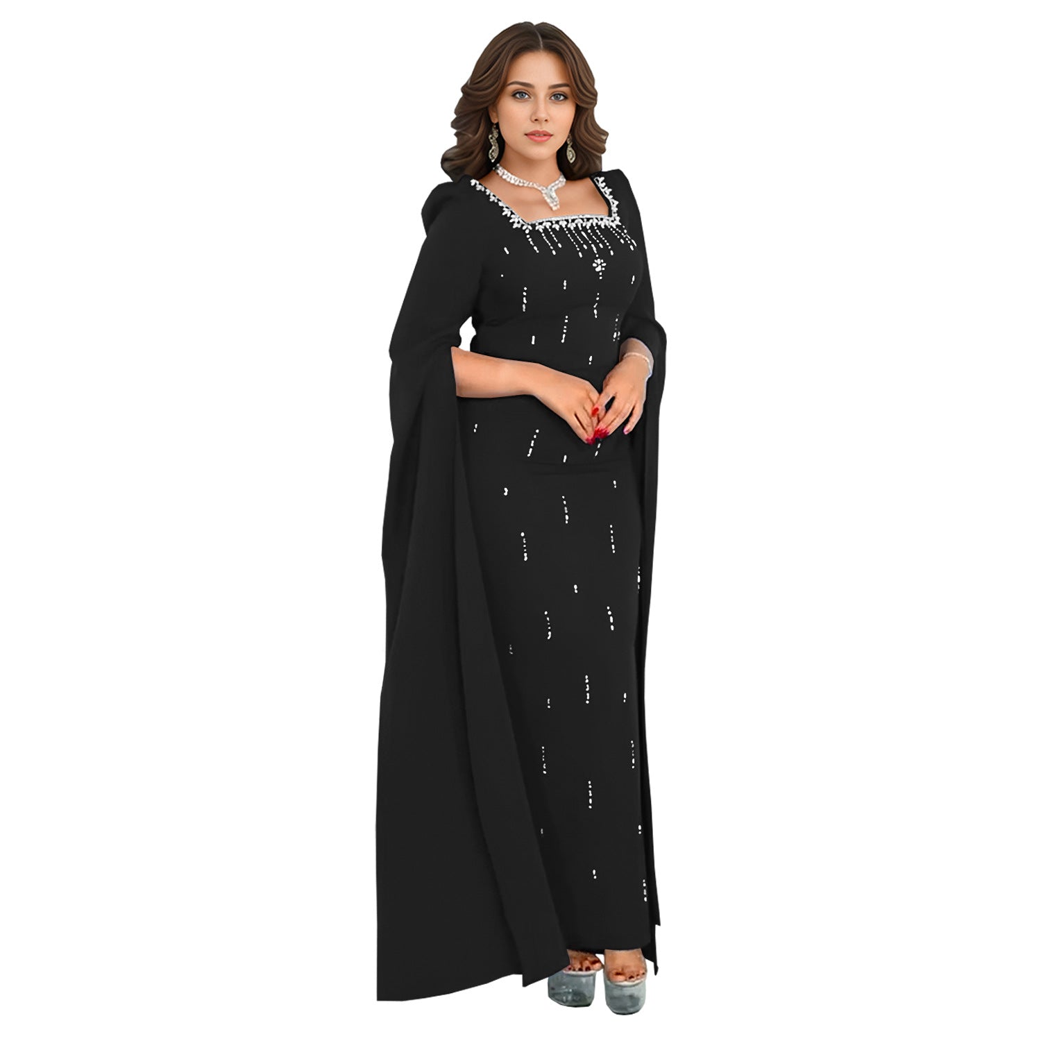 Elegant black embellished gown from Sleeve Drilling Elegant Dress, perfect for fashion and ملابس occasions