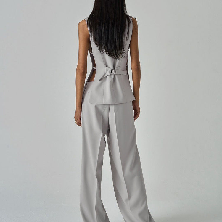 Sleek light gray langry long sleeve fashion jumpsuit with peplum waist