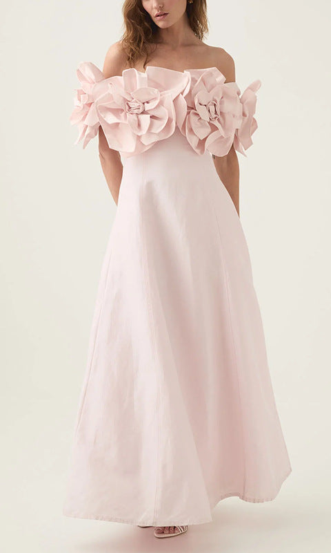 Off-the-shoulder pink floral gown from the Graceful Tube Top Maxi Dress collection