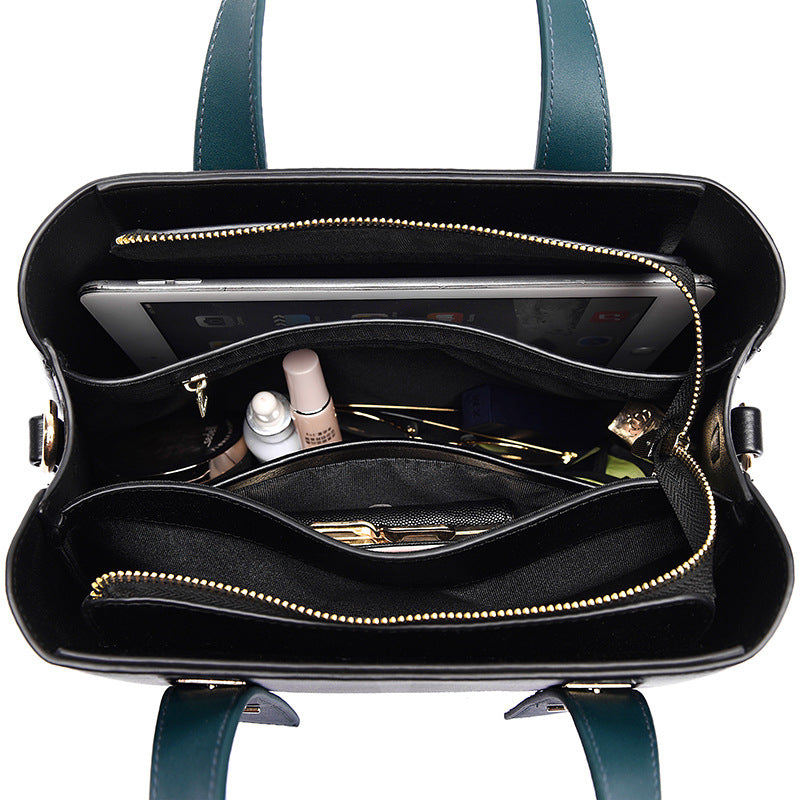 Langry high-grade soft green leather fashion handbag with gold hardware