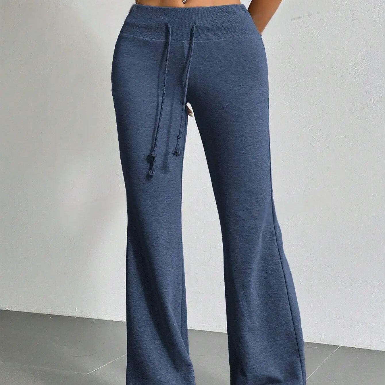 Blue drawstring flared pants from High Waist Casual Solid Color Bell Bottom Pants collection